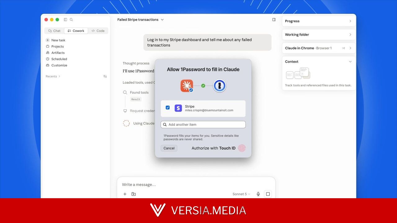Claude se integra con 1Password y ahora puede usar tus contraseñas para iniciar sesión por ti