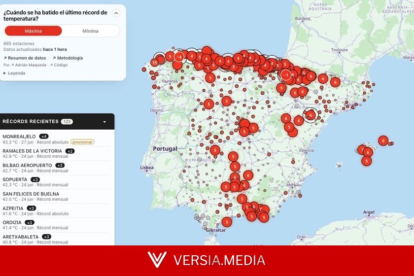 Cada verano España es más un horno. Este mapa de récords de AEMET lo demuestra estación por estación